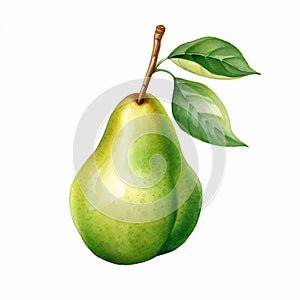 Pear with Leaf Isolated on White Background. Watercolour illustration. Generative AI.