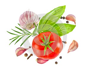 Ripe fresh tomato with herb and garlic