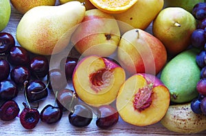 ripe fruits close-up on table