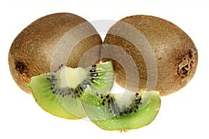 Ripe fruits of a kiwi on a white background