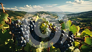 Ripe grape bunches in vineyard, nature winemaking harvest generated by AI