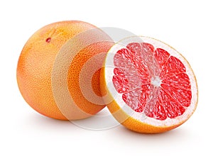 Ripe grapefruit citrus fruit with half isolated on white photo