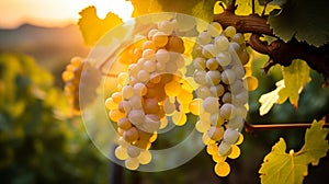 Ripe grapes and vineyard in autumn