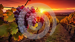 Ripe grapes and vineyard in autumn