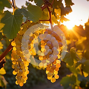 Ripe grapes and vineyard in autumn