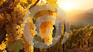 Ripe grapes and vineyard in autumn