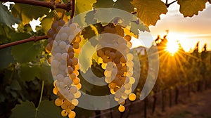 Ripe grapes and vineyard in autumn