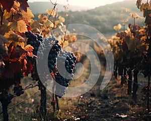 Ripe grapes on vineyard in autumn, Bordeaux region, France