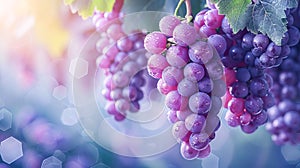 Ripe grapes on a vineyard branch close-up. Concept of gardening, healthy eating and winemaking