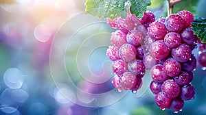 Ripe grapes on a vineyard branch close-up. Concept of gardening, healthy eating and winemaking