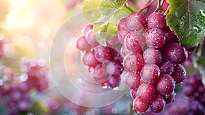 Ripe grapes on a vineyard branch close-up. Concept of gardening, healthy eating and winemaking