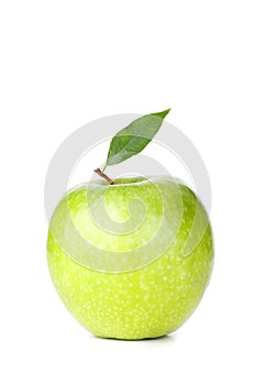 A Ripe Green Apple with leaf