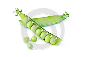 Ripe Green peas over white background