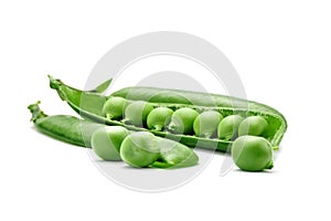 Ripe green peas on a white background. An isolated object.