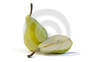 Ripe green and yellow pear isolated on white background