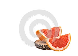 Ripe half of pink grapefruit citrus fruit isolated on white background. full depth of field photo