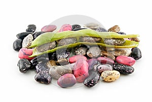 Ripe Haricot Beans with Seed and Leaves Isolated photo