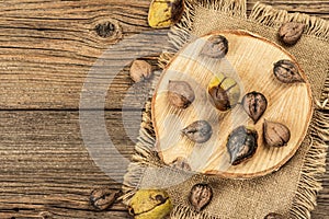 Ripe Juglans cordiformis Maxim or heart-shaped walnut