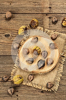 Ripe Juglans cordiformis Maxim or heart-shaped walnut