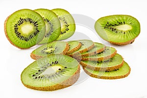 Ripe and juicy kiwi fruit and its parts