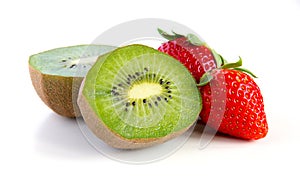Ripe and juicy kiwi and strawberry close-up