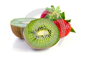 Ripe and juicy kiwi and strawberry close-up