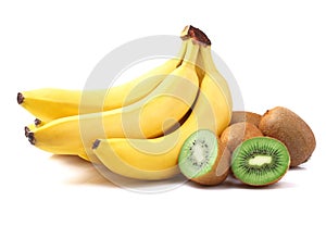 Ripe kiwi and bananas