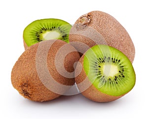 Ripe kiwi fruits with halves