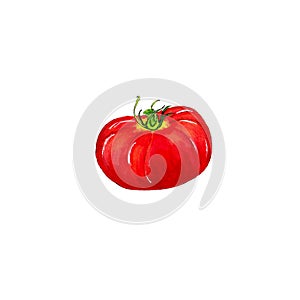 Ripe large red tomato on a white background isolated fresh crop, vegetarian food.
