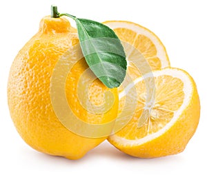 Ripe lemon fruits on a white background.