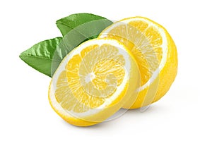 Ripe lemon half isolated on white background with full depth of field.