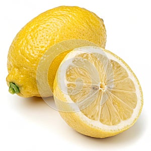 Ripe lemon and half isolated on white photo