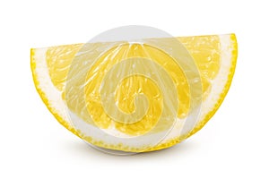 Ripe lemon slice isolated on white background with full depth of field.