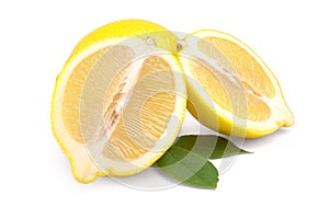 Ripe lemon and two half Isolated on white background