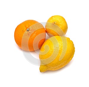 Ripe lemons amd orange isolated closeup