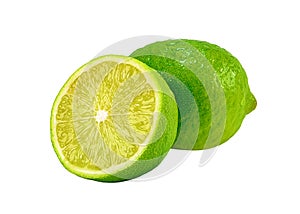 Ripe lime green with cutting half