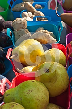 Ripe, local pears for sale at a tropical farmers market