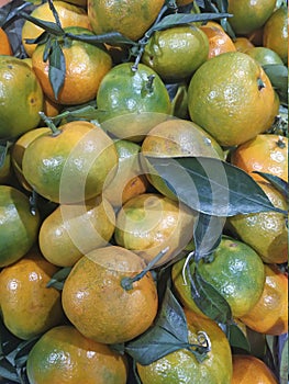 Ripe mandarina with leaves photo