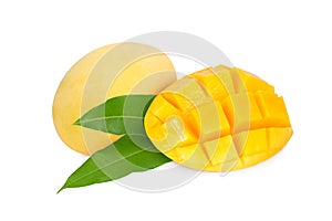 ripe mango with leaf isolated on white