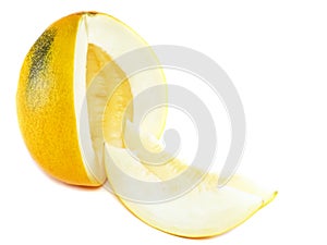 Ripe melon with sliced over white.Isolated