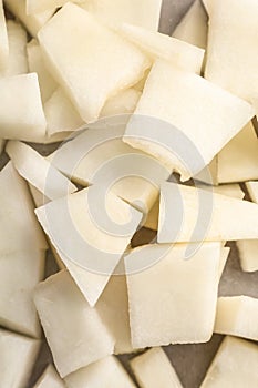 Ripe melon slices on table