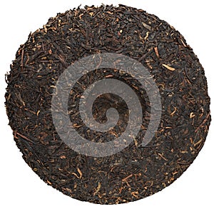 Ripe Menghai puerh top view isolated