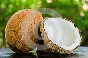 Ripe and open coconuts