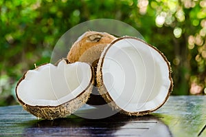 Ripe and open coconuts
