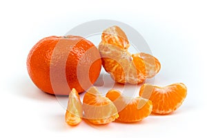 Ripe orange fresh mandarin , clean mandarin, mandarin slices, isolated on white background.