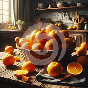 Ripe oranges in a basket.