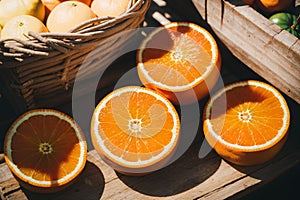 Ripe oranges basking in the warm sunlight