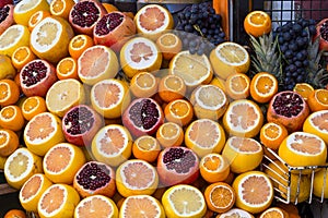 Ripe oranges and grenades for receiving freshly squeezed juice. Istanbul. Turkey