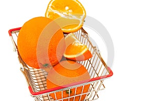 Ripe  oranges in metal basket