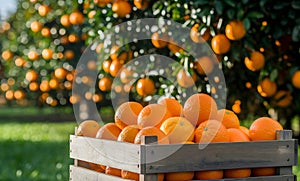 Ripe oranges in the orchard